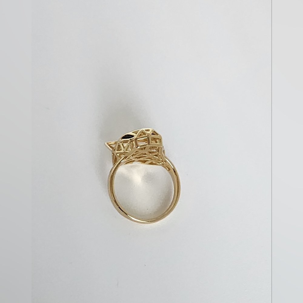 Gold Plated Panther Ring Size 8 Geometric Animal Head Statement Ring Black Eyes - Picture 7 of 8